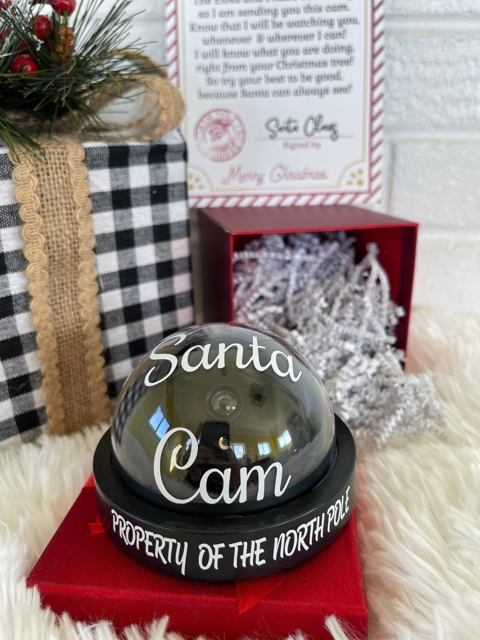 Santa Cam Christmas Blinking Mock Surveillance Camera and Santa Letter, North Pole Elves, Holiday Gift Wrapped, No Peeking, Xmas Decor, Xmas - Twine + Sage Co. LLC