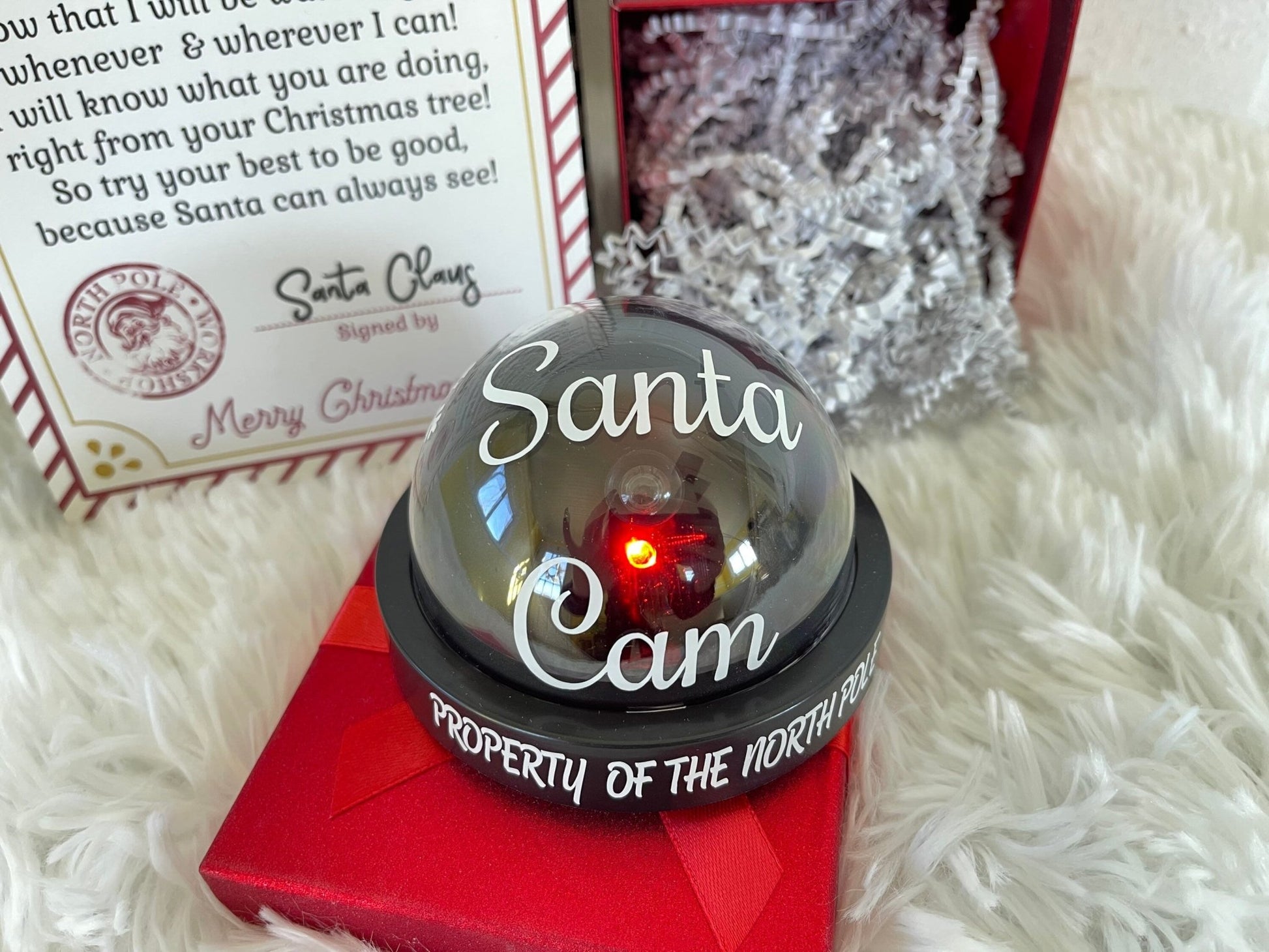 Santa Cam Christmas Blinking Mock Surveillance Camera and Santa Letter, North Pole Elves, Holiday Gift Wrapped, No Peeking, Xmas Decor, Xmas - Twine + Sage Co. LLC