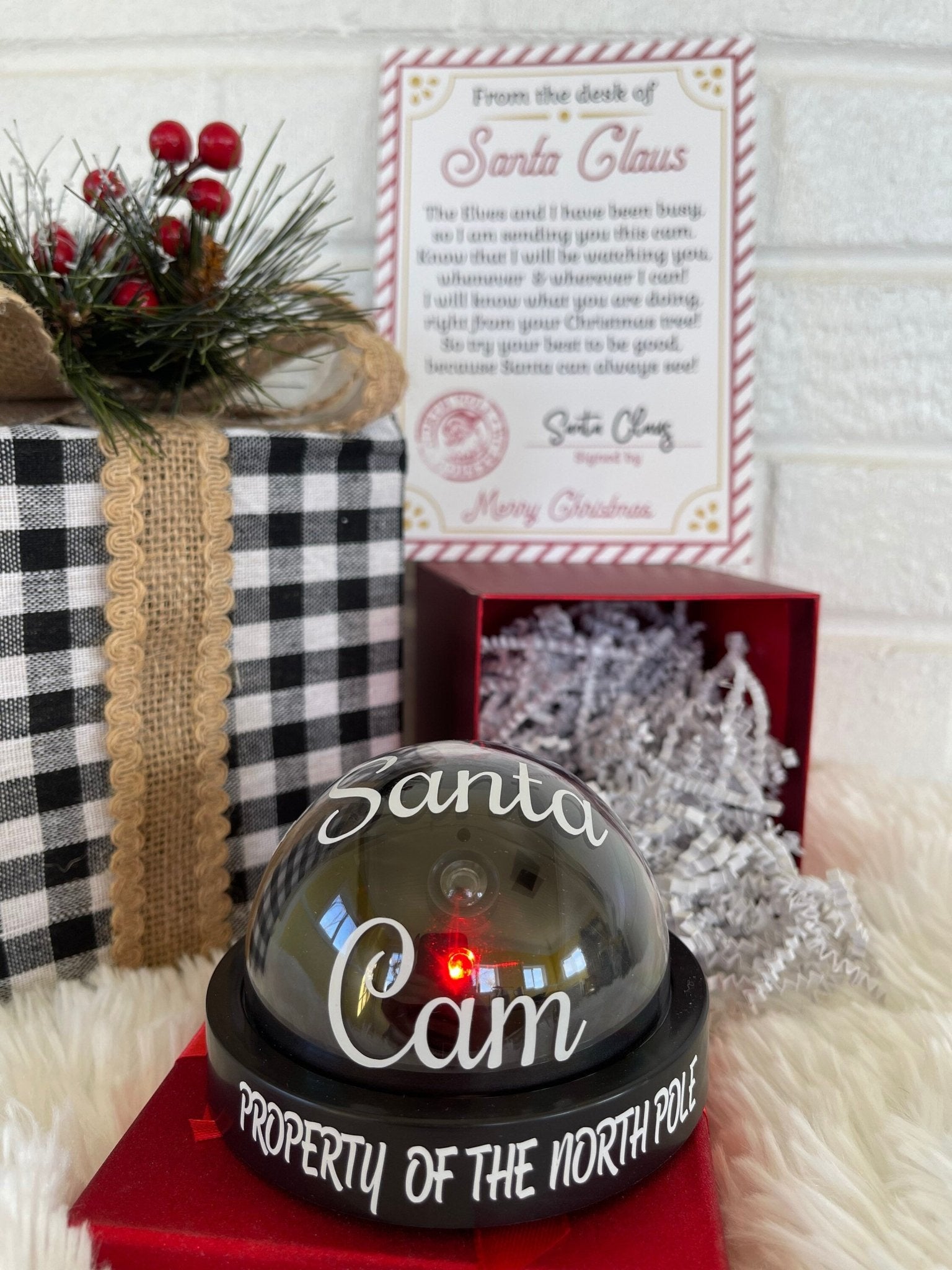 Santa Cam Christmas Blinking Mock Surveillance Camera and Santa Letter, North Pole Elves, Holiday Gift Wrapped, No Peeking, Xmas Decor, Xmas - Twine + Sage Co. LLC