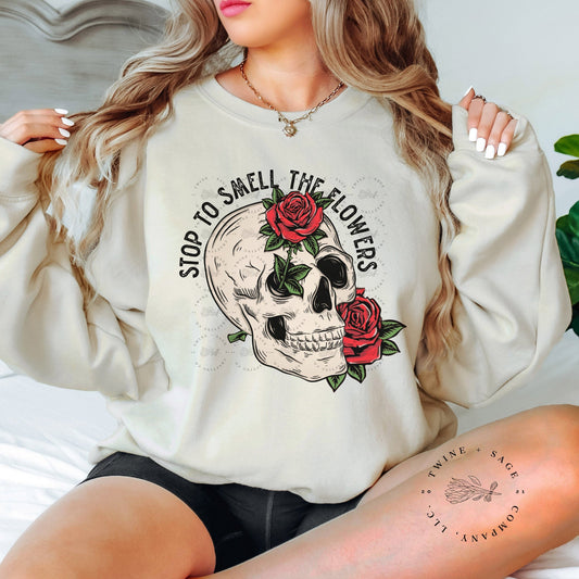 Stop To Smell The Flowers Sweatshirt, Mama Sweatshirt, Grunge Sweatshirt, Alternative Sweatshirt - Twine + Sage Co. LLC