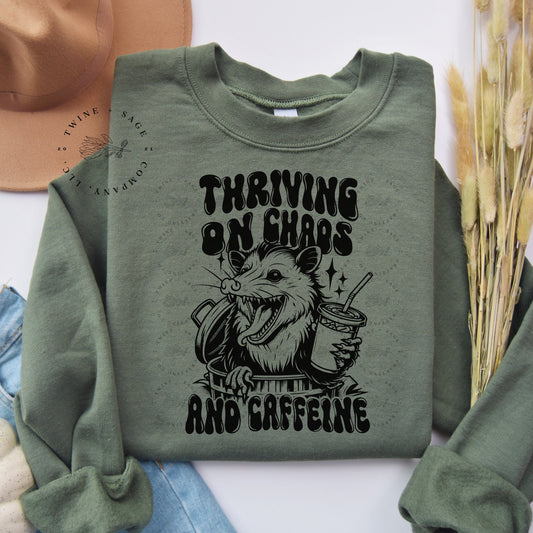 Thriving On Chaos And Caffeine Sweatshirt, Mama Sweatshirt, Grunge Sweatshirt, Alternative Sweatshirt - Twine + Sage Co. LLC