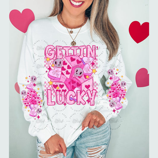 Valentines Sweatshirt, Valentine Sweatshirt, Gettin’ Lucky Sweatshirt - Twine + Sage Co. LLC
